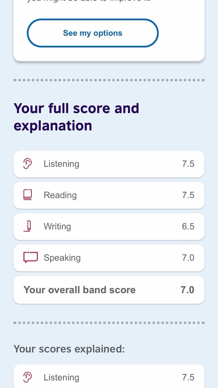 Скриншот результата IELTS 7.0, пример 2